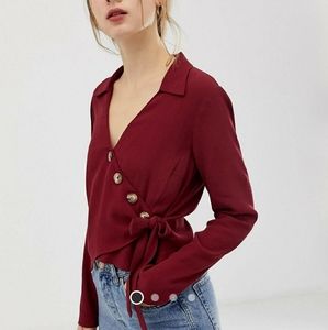 ASOS Design Wrap Top w/ Asymmetrical Button Detail